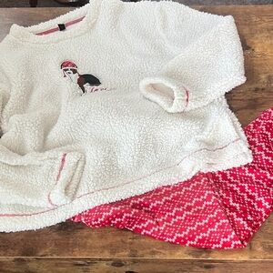 Women's Fleece White and Red Pajama Set